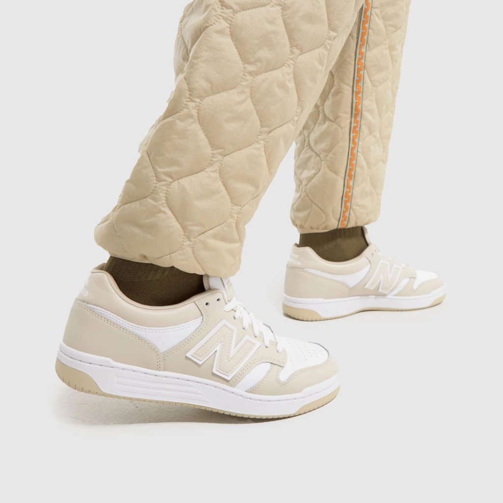 New Balance 480 Trainers in White & Beige